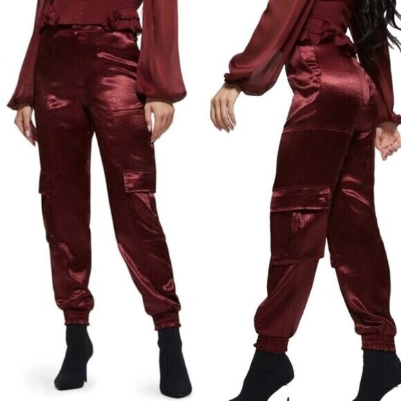 NWT GUESS Satin Cargo Pants - Picture 1 of 11